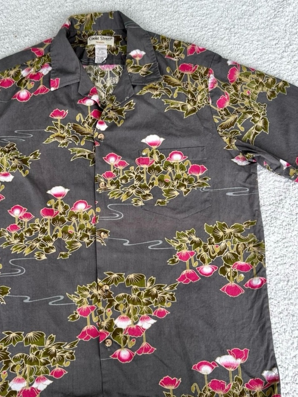 Cooke Street Honolulu shirt button down vintage floral print men’s medium gray